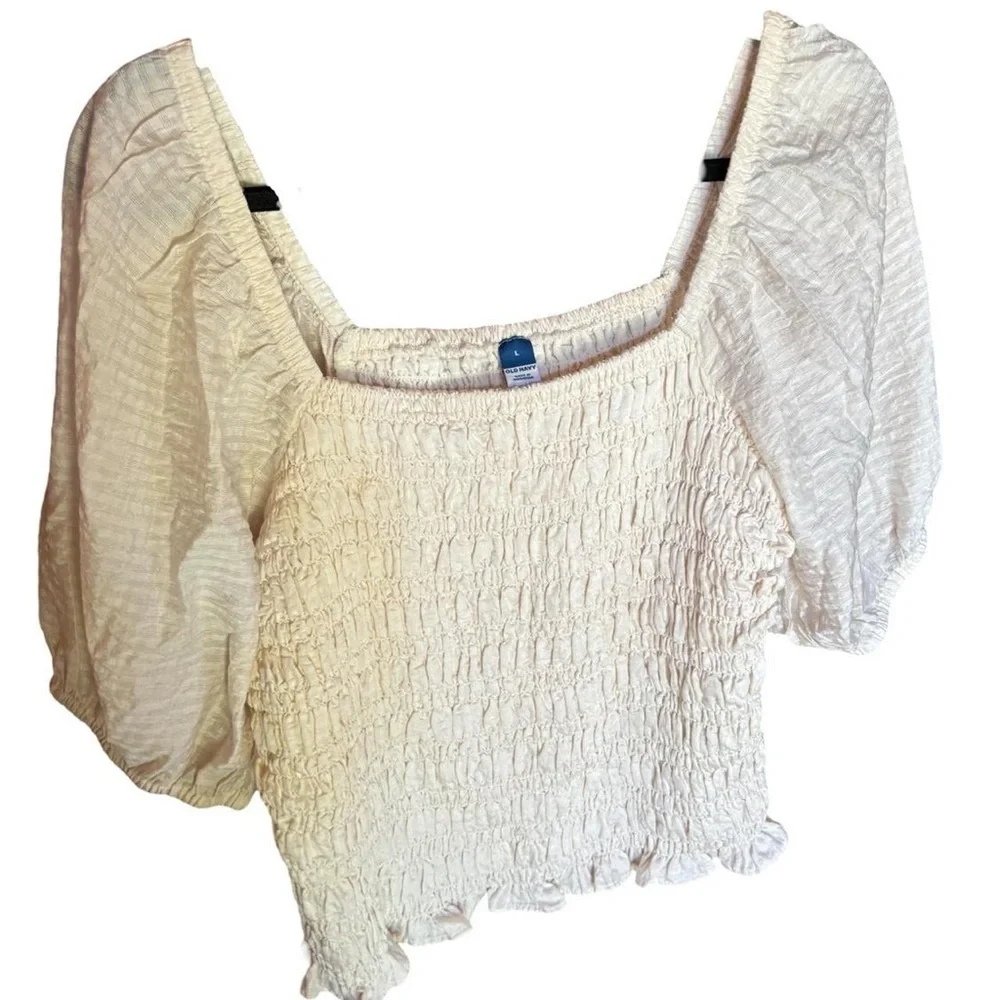 Old Navy Cream Puff Sleeve Smocked Blouse